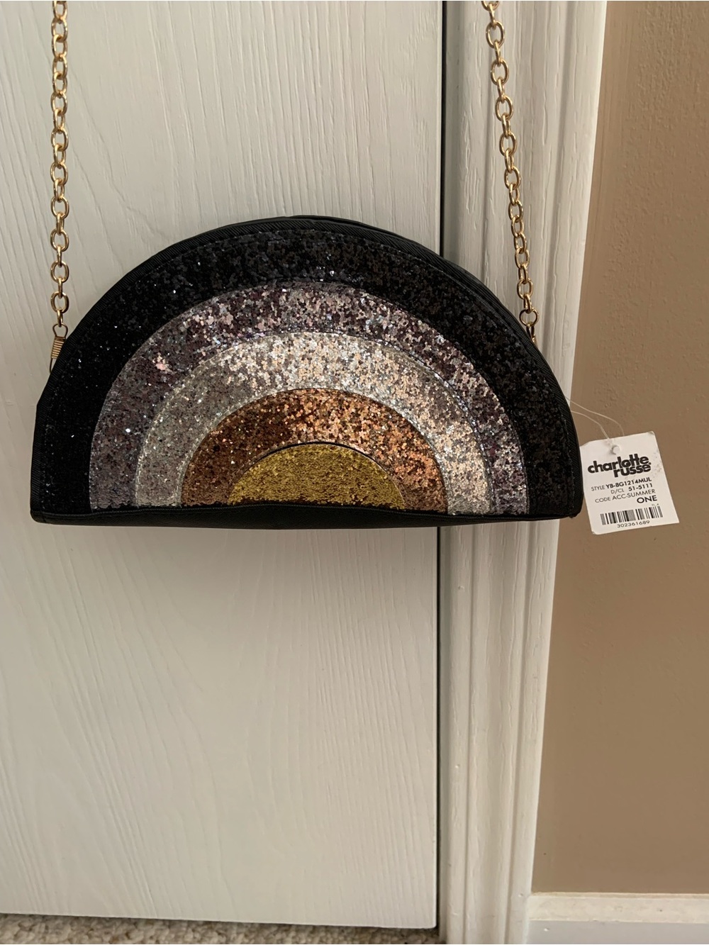 Charlotte Russe Black Sequined Crossbody Bag with Gold Hardware